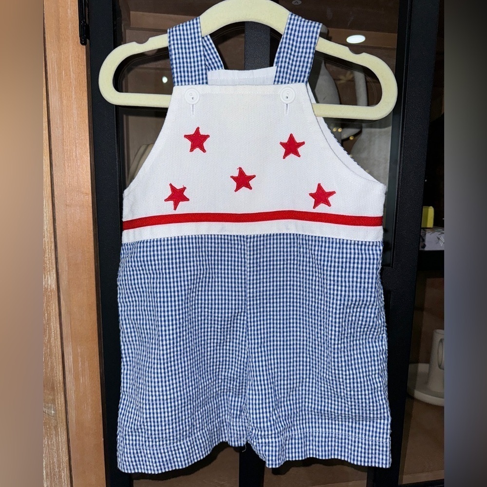 Vintage Funtasia jon jon romper baby boy stars USA embroidered smock shortall